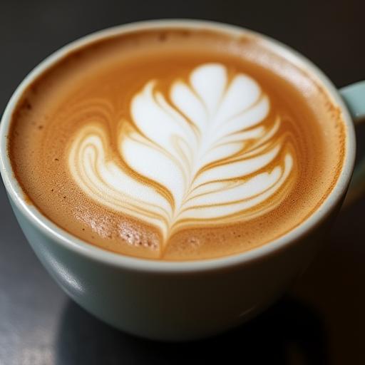 A close-up of the Salty Siren Latte with beautiful foam art, depicting a swirl.